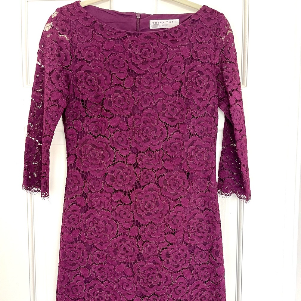Trina Turk burgundy lace sheath dress size 2
